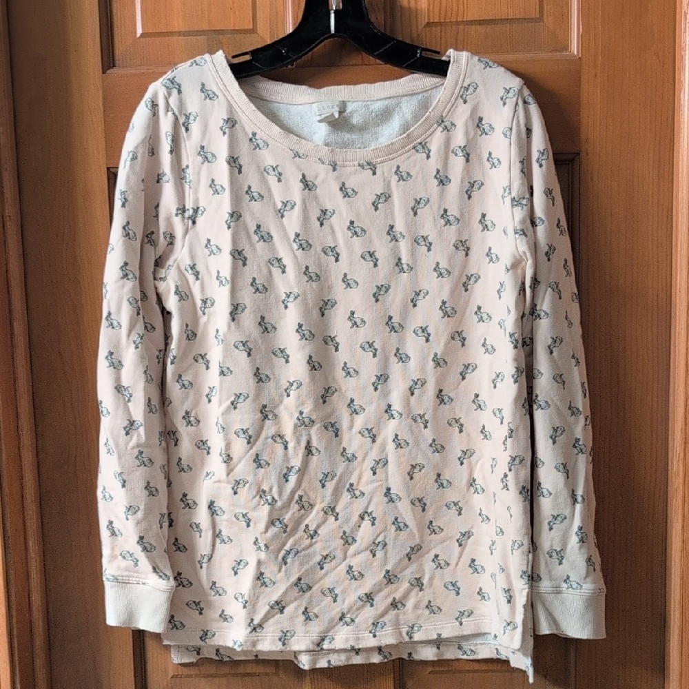 Hinge Pale Pink Long Sleeve Pullover with Small Gray Bunny Print